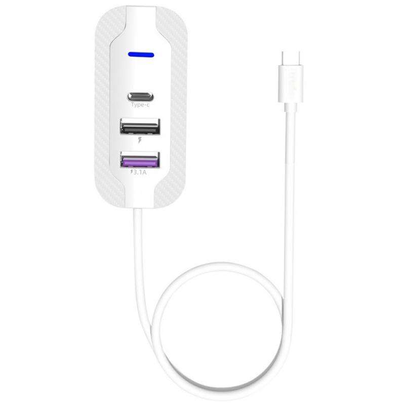 Y4 Car Rear Seat Multi Port Power Expander Type C + Dual USB Fast Charger with Extension Cable