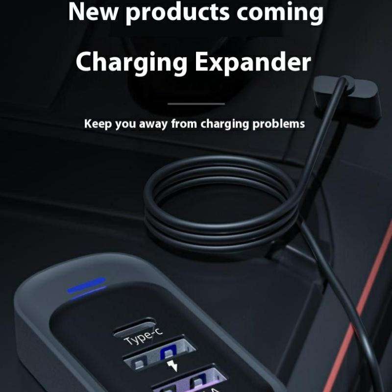 Y2 Type-C and Dual USB Carbon Fiber Texture Car Rear Seat Charger Adapter with Extension Cable