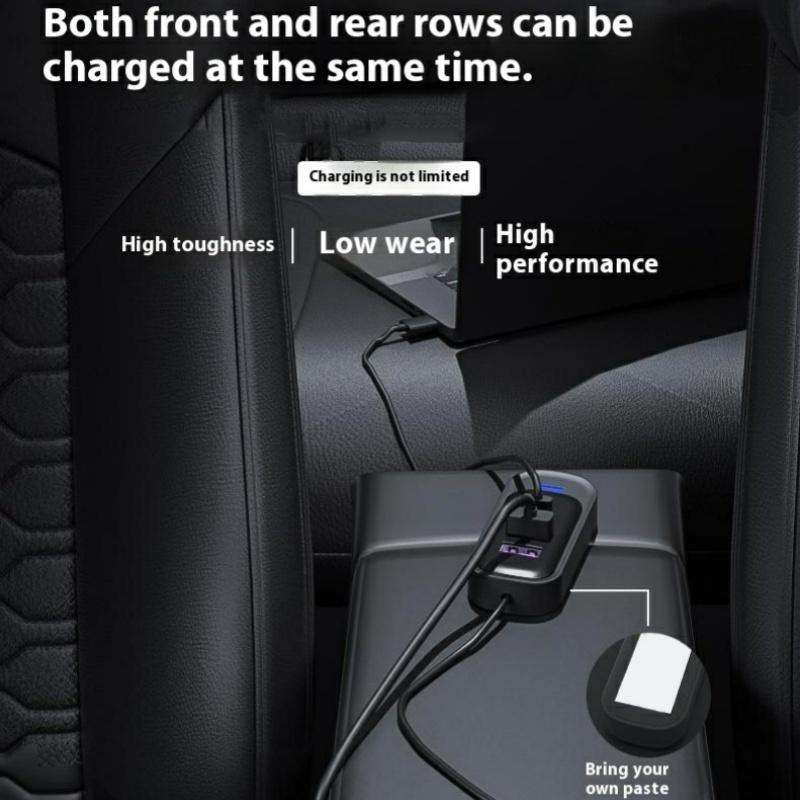 Y1 Type-C and Dual USB Car Rear Seat Charger Fast Charging Adapter with 1m Extension Cable