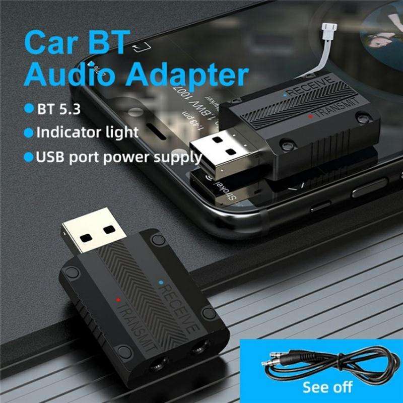 W15 Bluetooth 5.3 AUX Adapter USB Dongle 2 In 1 Car Audio Transmitter Receiver