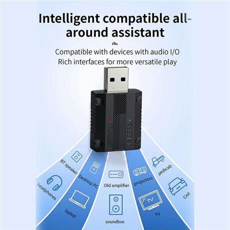 W15 Bluetooth 5.3 AUX Adapter USB Dongle 2 In 1 Car Audio Transmitter Receiver