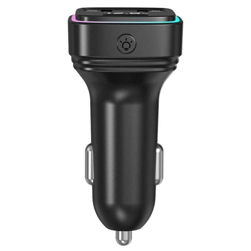 GE13 With Colorful Ambient Light Voltage Display 3-Port Fast Charging Car Charger
