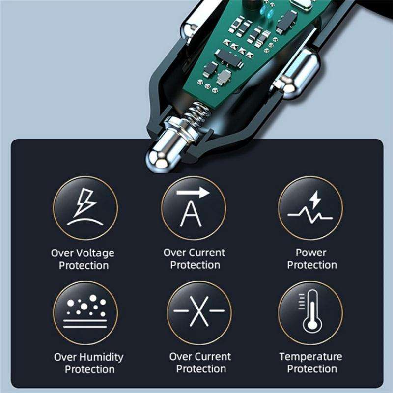 GE13 With Colorful Ambient Light Voltage Display 3-Port Fast Charging Car Charger