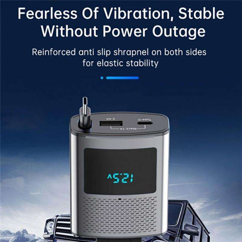 GE02 Wth Retractable Type-C Cable Voltage Display Fast Charging Car Charger