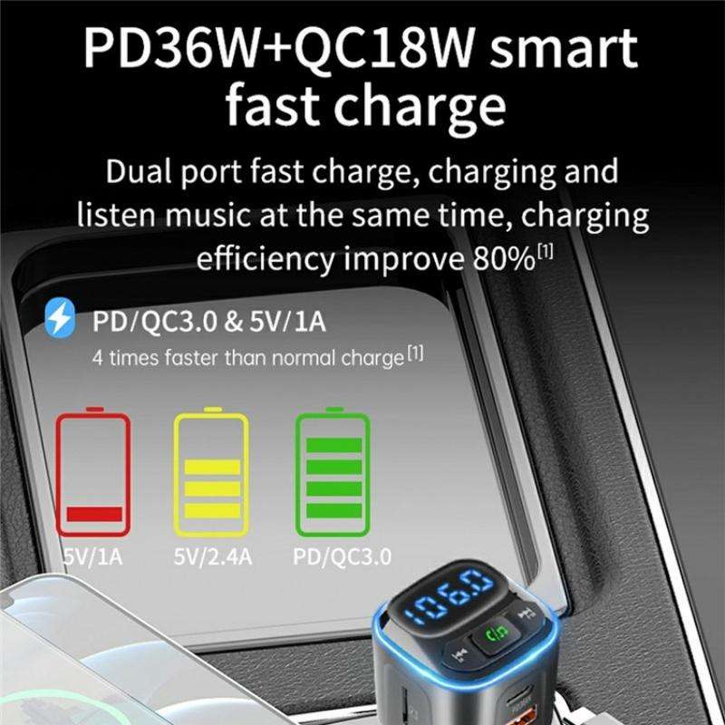 BC80 Hands-Free Calling Voltage Display Adapter Car Charger Bluetooth-Compatible MP3 Player