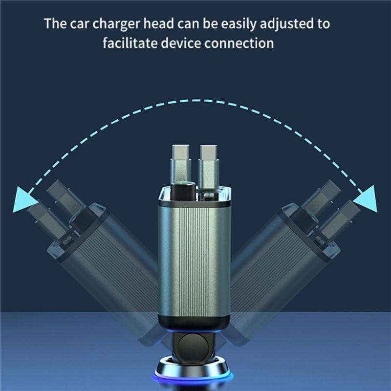 GC08C Dual Type-C Retractable Cables Ambient Light Voltage Display PD 65W Fast Car Charger