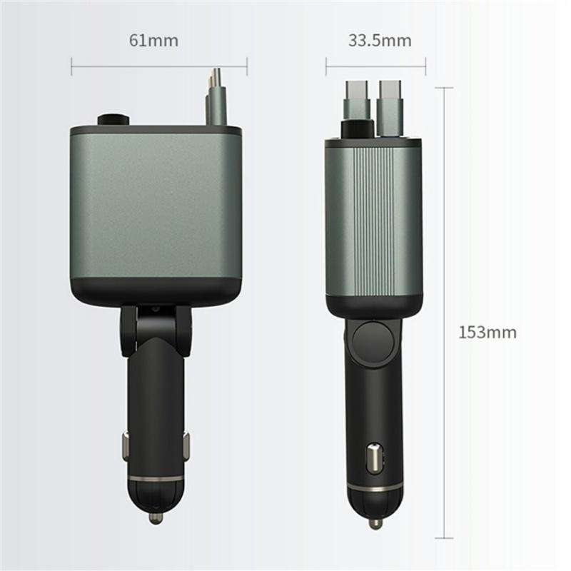 GC08C Dual Type-C Retractable Cables Ambient Light Voltage Display PD 65W Fast Car Charger