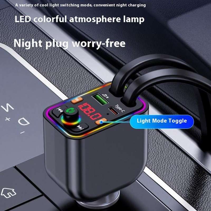 Y6 Retractable Cable EQ Adjustment Bluetooth FM Transmitter Car Charger MP3 Player