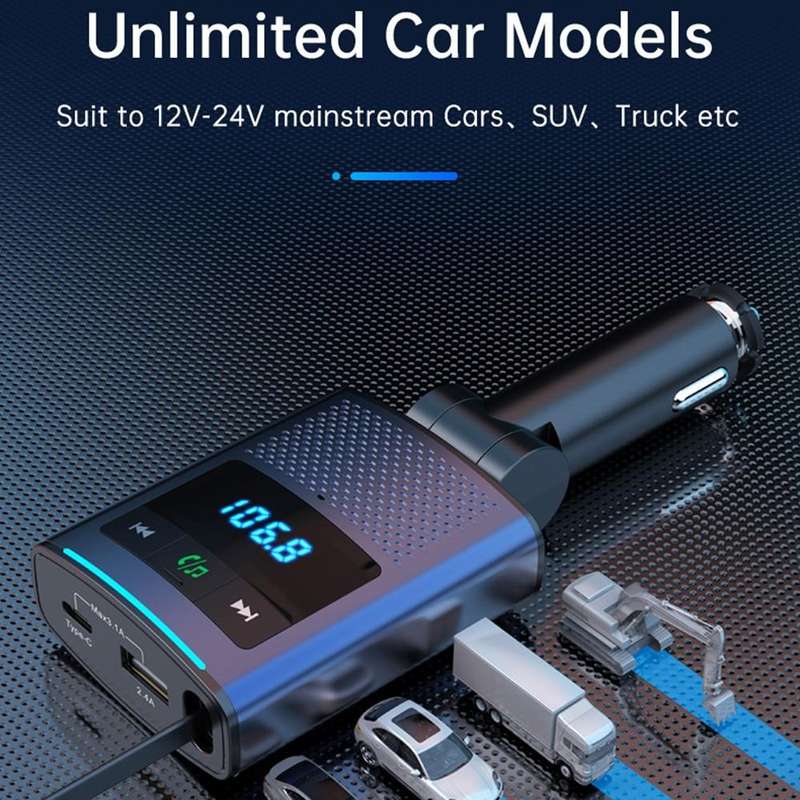 BC99 With Retractable Cable FM Transmitter PD 65W Fast Charging Laptop Phone Car Charger