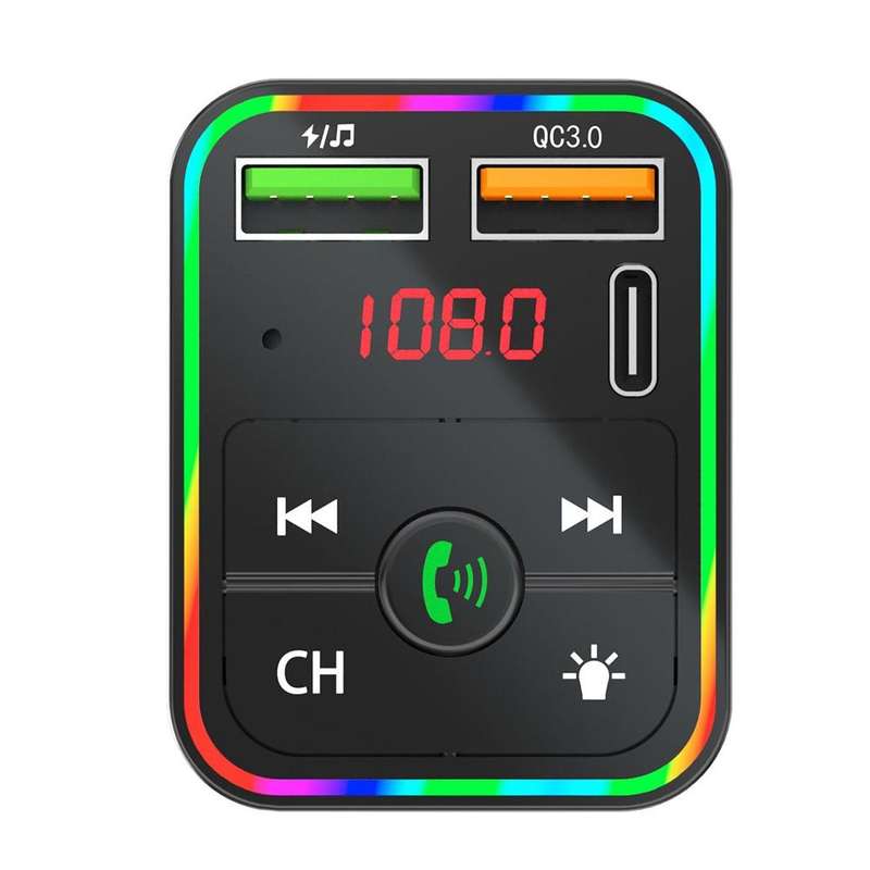 PDF2 With Ambient Light Fast Charger FM Transmitter Bluetooth Hands Free Call MP3 Player