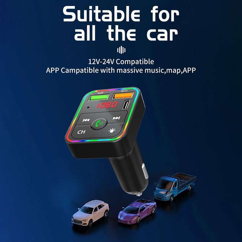 PDF2 With Ambient Light Fast Charger FM Transmitter Bluetooth Hands Free Call MP3 Player