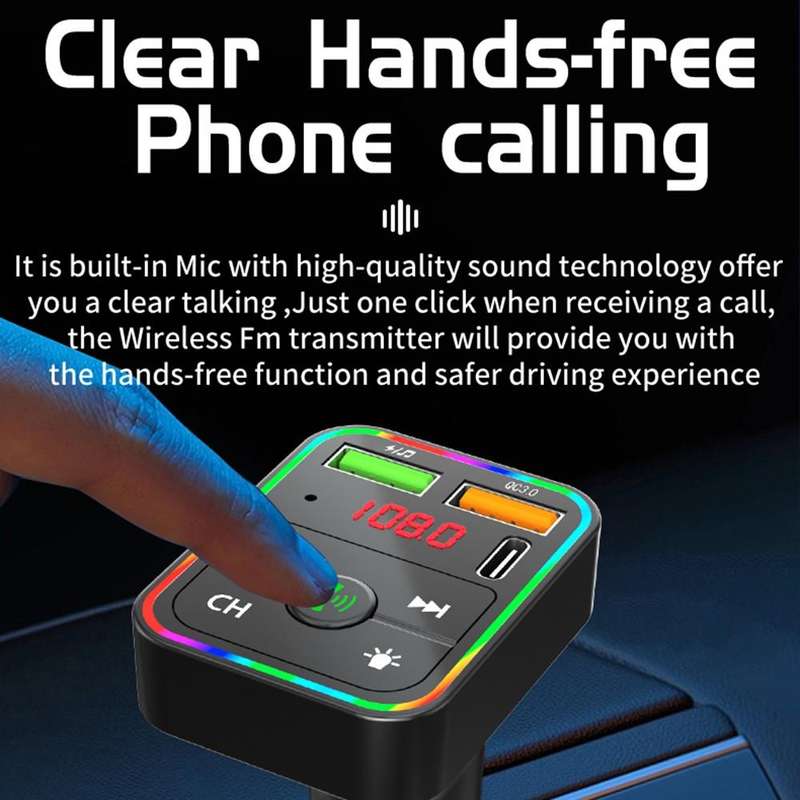 PDF2 With Ambient Light Fast Charger FM Transmitter Bluetooth Hands Free Call MP3 Player