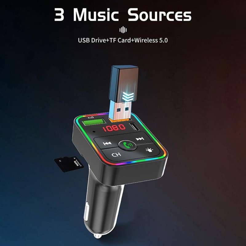 PDF2 With Ambient Light Fast Charger FM Transmitter Bluetooth Hands Free Call MP3 Player