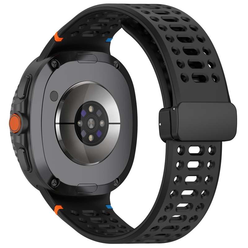 For Samsung Galaxy Watch8 40 / 44mm Magnetic Black Buckle Breathable Stitched Silicone Watch Band(St