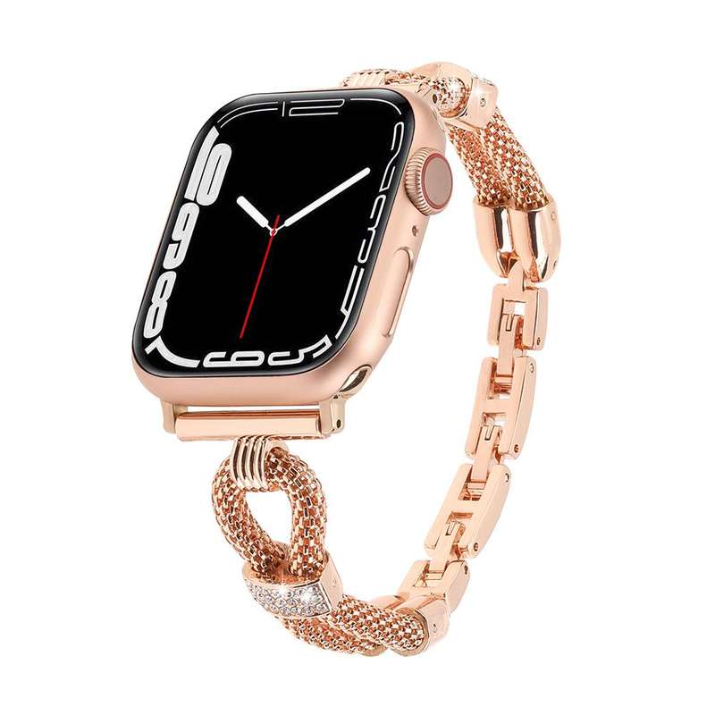 For Apple Watch 46mm / 49mm / 45mm / 44mm Copper Chain Diamonds Metal Watch Band(Rose Gold)