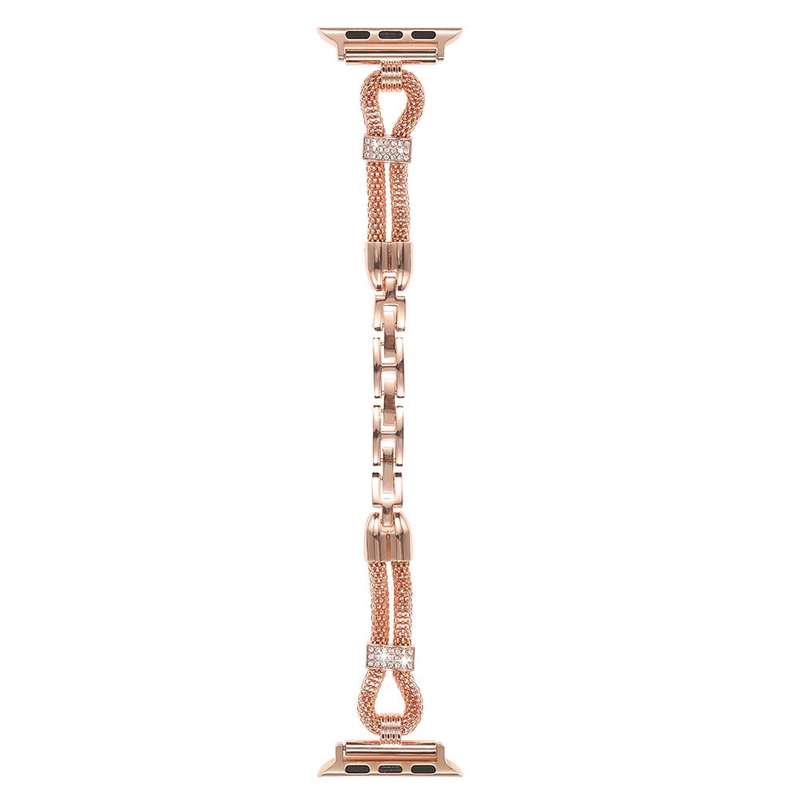For Apple Watch 46mm / 49mm / 45mm / 44mm Copper Chain Diamonds Metal Watch Band(Rose Gold)