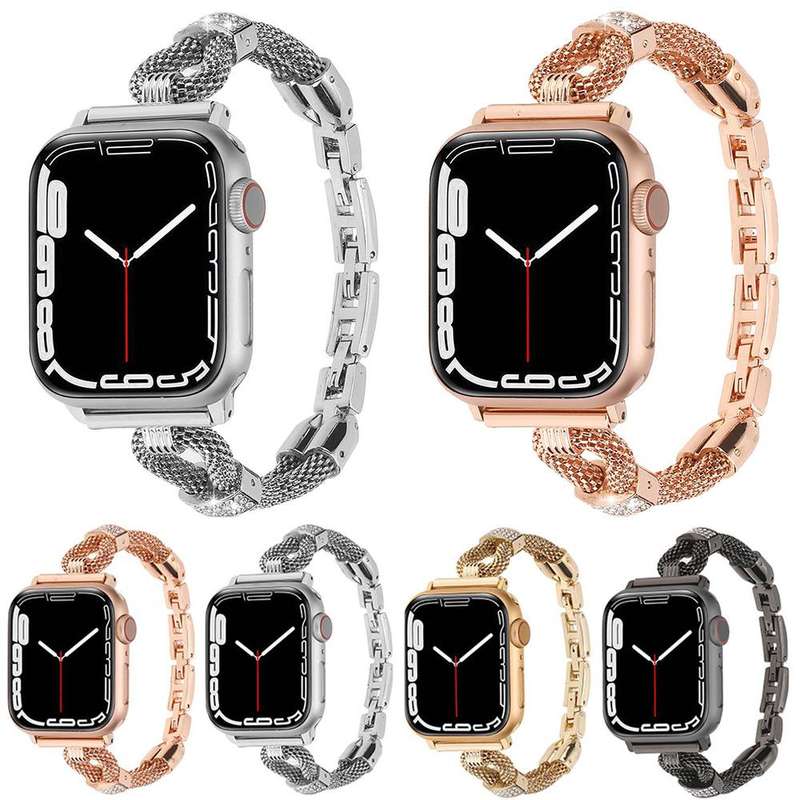 For Apple Watch 46mm / 49mm / 45mm / 44mm Copper Chain Diamonds Metal Watch Band(Rose Gold)