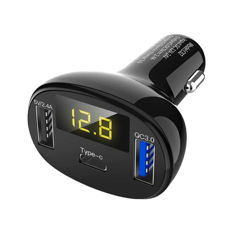 C02 Car Power Adapter in-car Phone Charger Type-C Fast Charger QC3.0 Dual USB Ports DC5V 2.4A 12V 24