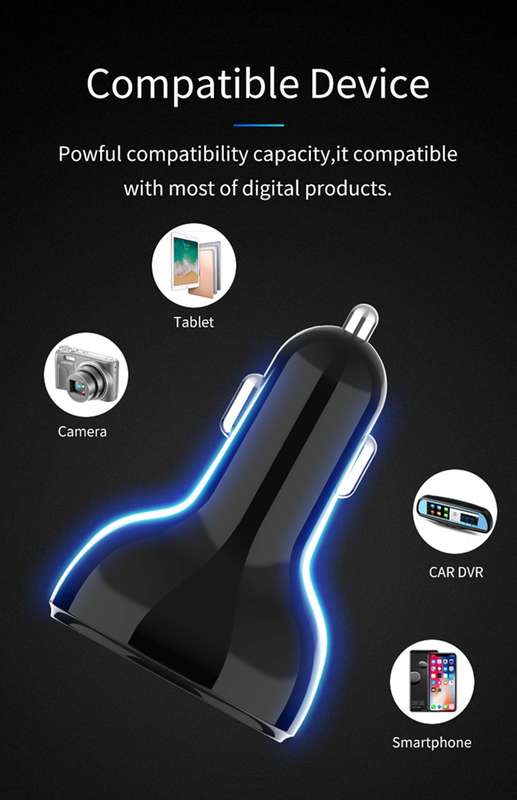 C02 Car Power Adapter in-car Phone Charger Type-C Fast Charger QC3.0 Dual USB Ports DC5V 2.4A 12V 24