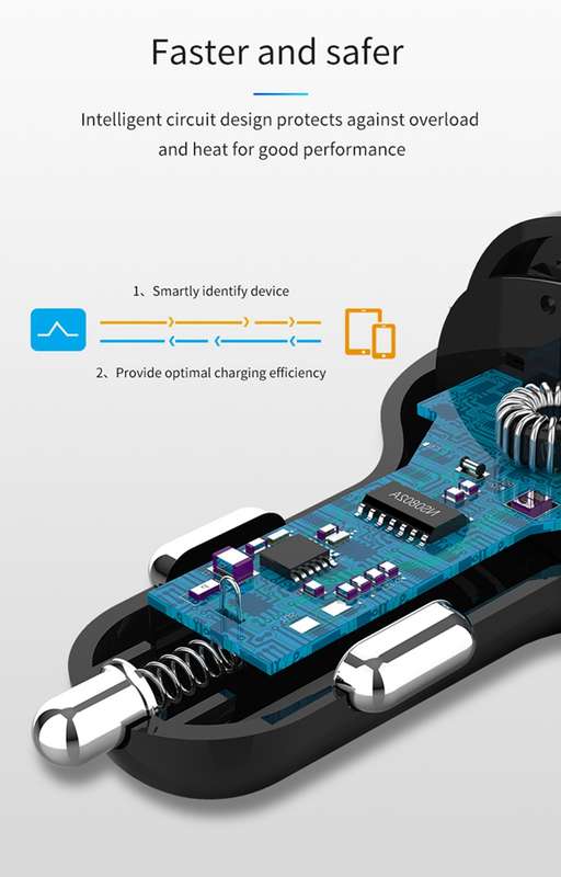 C02 Car Power Adapter in-car Phone Charger Type-C Fast Charger QC3.0 Dual USB Ports DC5V 2.4A 12V 24