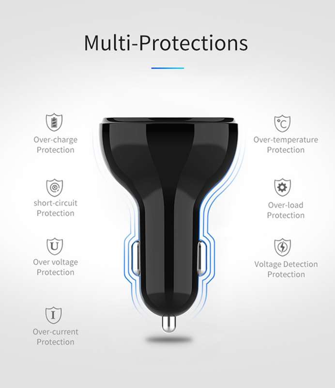 C02 Car Power Adapter in-car Phone Charger Type-C Fast Charger QC3.0 Dual USB Ports DC5V 2.4A 12V 24