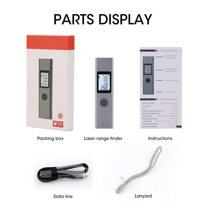 LS-1 Laser Rangefinder Distance Meter 40m Handheld Mini Rechargeable LCD Digital Laser Distance Mete