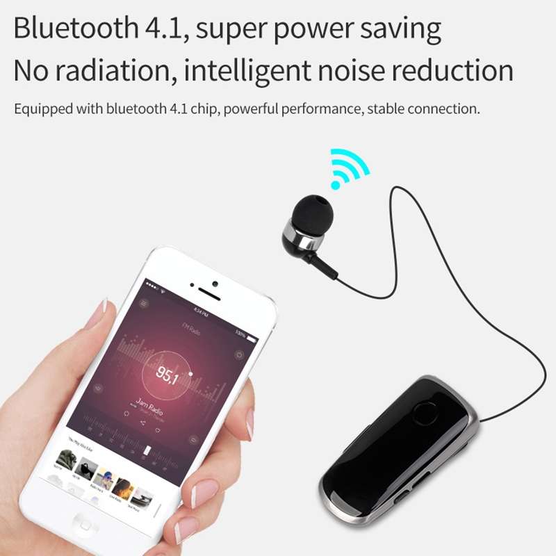 K39 Wireless Bluetooth Headset CSR DSP chip In-Ear Vibrating Alert Wear Clip Hands Free Earphone (Bl
