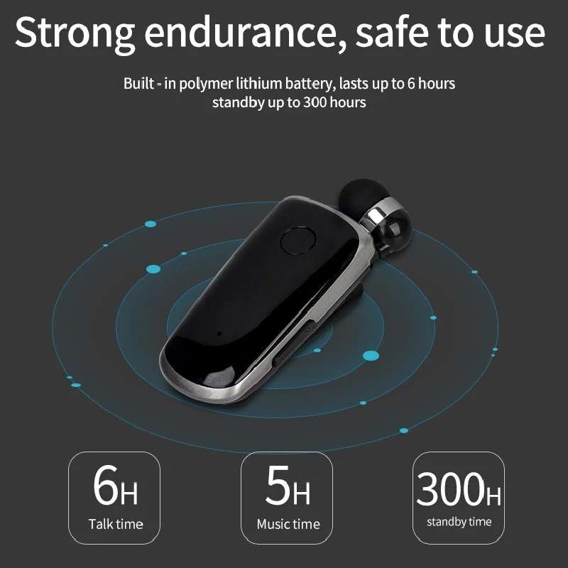 K39 Wireless Bluetooth Headset CSR DSP chip In-Ear Vibrating Alert Wear Clip Hands Free Earphone (Bl