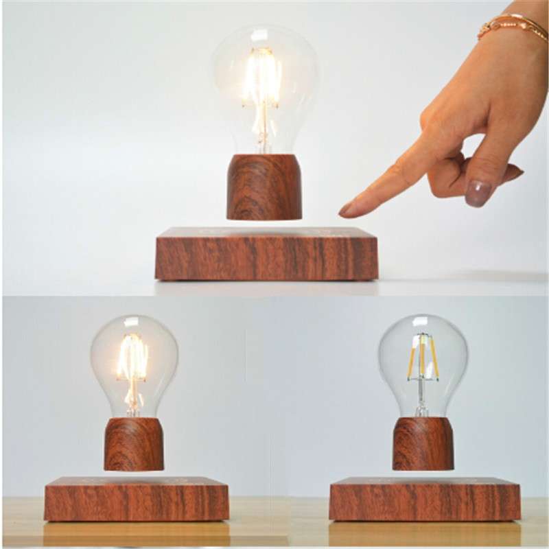 Retro Magnetic Floating Bulb Wood Color Substrate LED Home Decoration Lamp