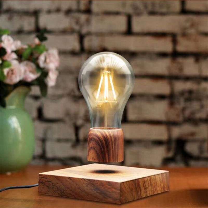 Retro Magnetic Floating Bulb Wood Color Substrate LED Home Decoration Lamp