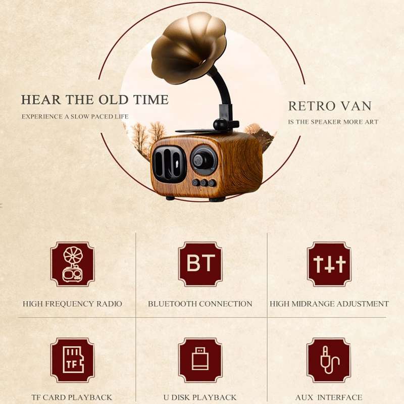 Retro Wood Portable Mini Bluetooth Speaker Wireless Loudspeaker Outdoor Speaker Sound System TF FM R