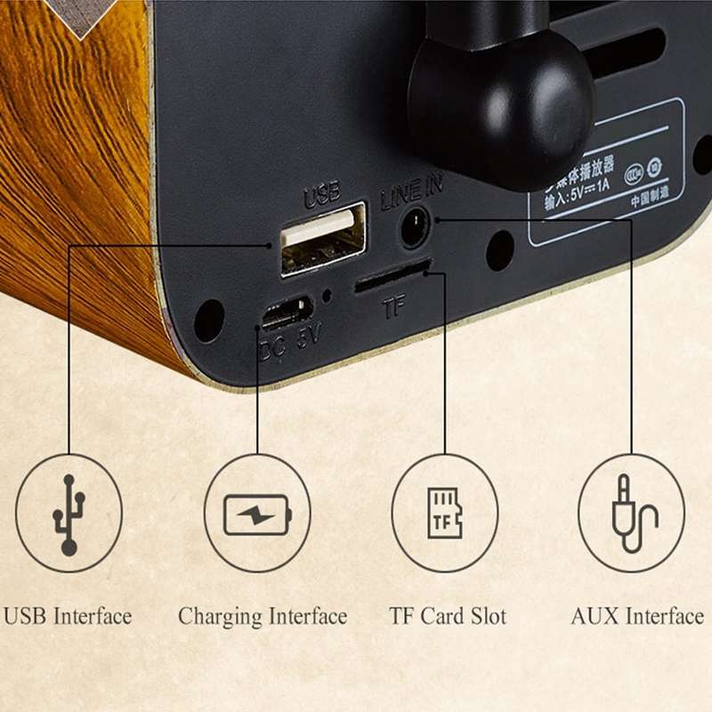 Retro Wood Portable Mini Bluetooth Speaker Wireless Loudspeaker Outdoor Speaker Sound System TF FM R