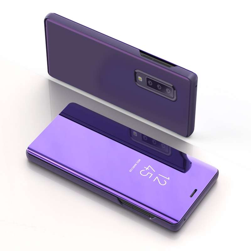 For Galaxy A30s / A50s Plating Mirror Left and Right Flip Cover with Bracket Holster(Blue)