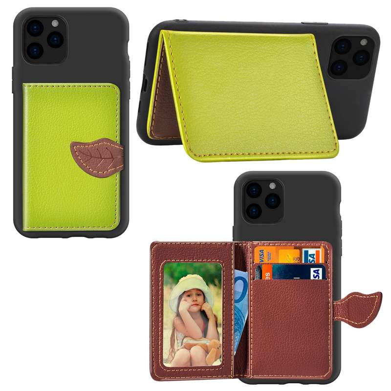 For iPhone 11 Pro Max Litchi Pattern Card Bag Wallet Bracket + TPU Phone Case with Card Slot Wallet