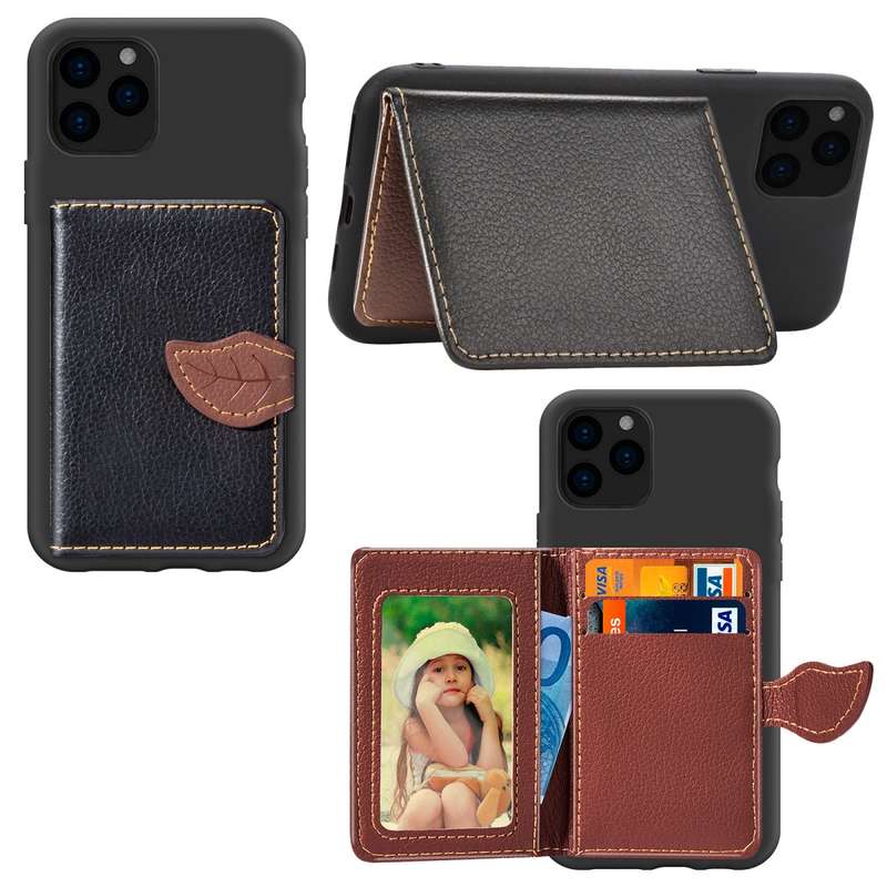 For iPhone 11 Pro Max Litchi Pattern Card Bag Wallet Bracket + TPU Phone Case with Card Slot Wallet