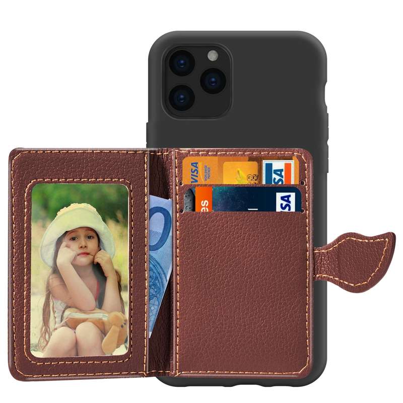 For iPhone 11 Pro Max Litchi Pattern Card Bag Wallet Bracket + TPU Phone Case with Card Slot Wallet
