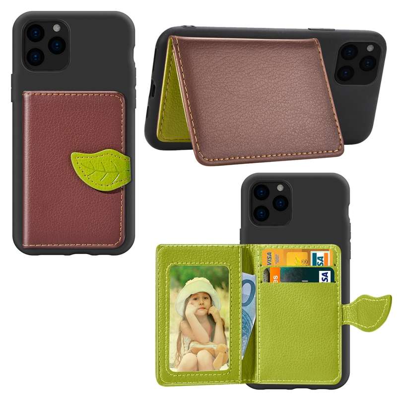 For iPhone 11 Pro Max Litchi Pattern Card Bag Wallet Bracket + TPU Phone Case with Card Slot Wallet