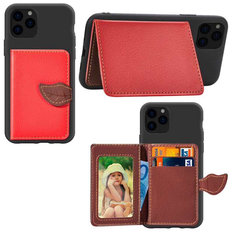 For iPhone 11 Pro Max Litchi Pattern Card Bag Wallet Bracket + TPU Phone Case with Card Slot Wallet