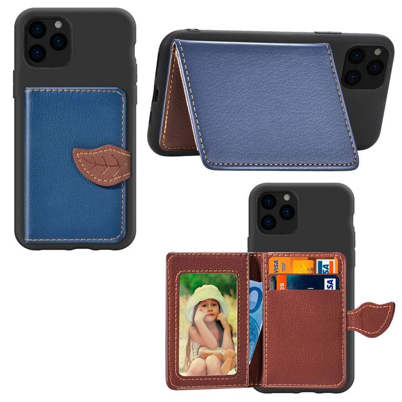 For iPhone 11 Pro Max Litchi Pattern Card Bag Wallet Bracket + TPU Phone Case with Card Slot Wallet