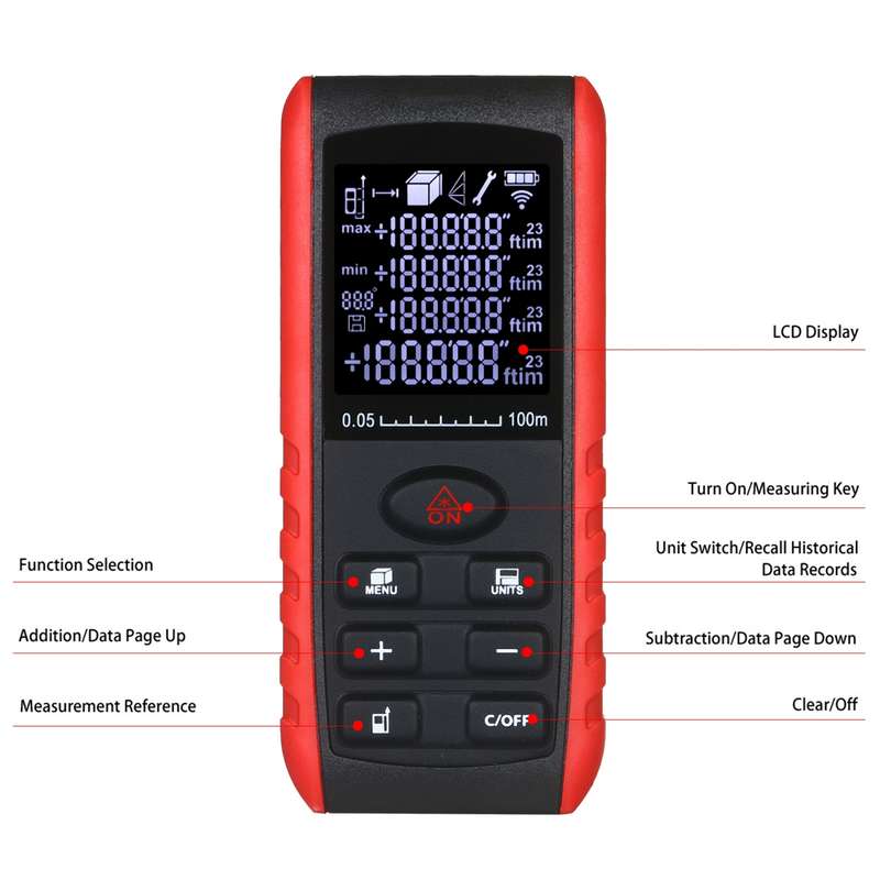 E100 Laser Rangefinder Laser Distance Meter Measuring Device Digital Handheld Tools Module Range 100