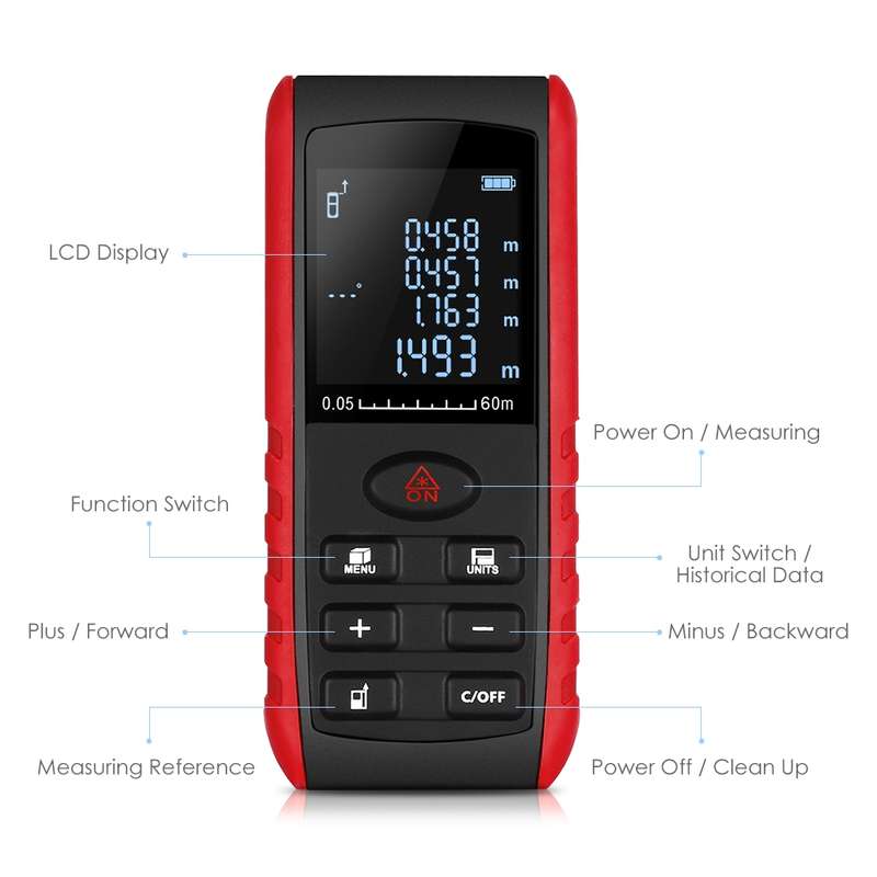 E60 Laser Rangefinder Laser Distance Meter Measuring Device Digital Handheld Tools Module Range 60m