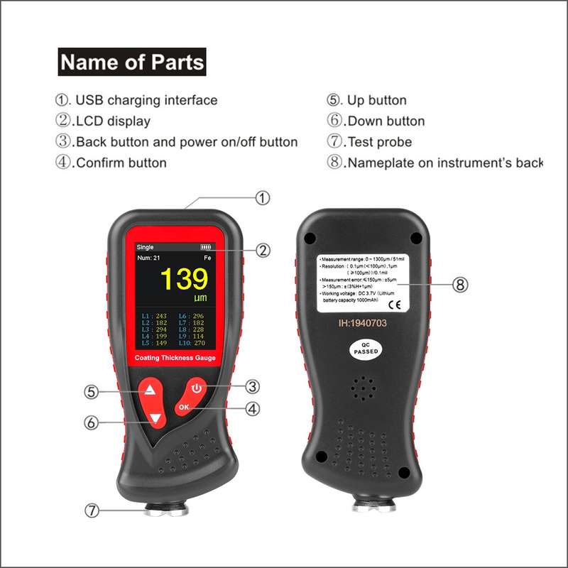 GT230 Thickness Gauges Paint Coating Thickness Gauge Car Film Digital Thickness Gauge Tester Recharg
