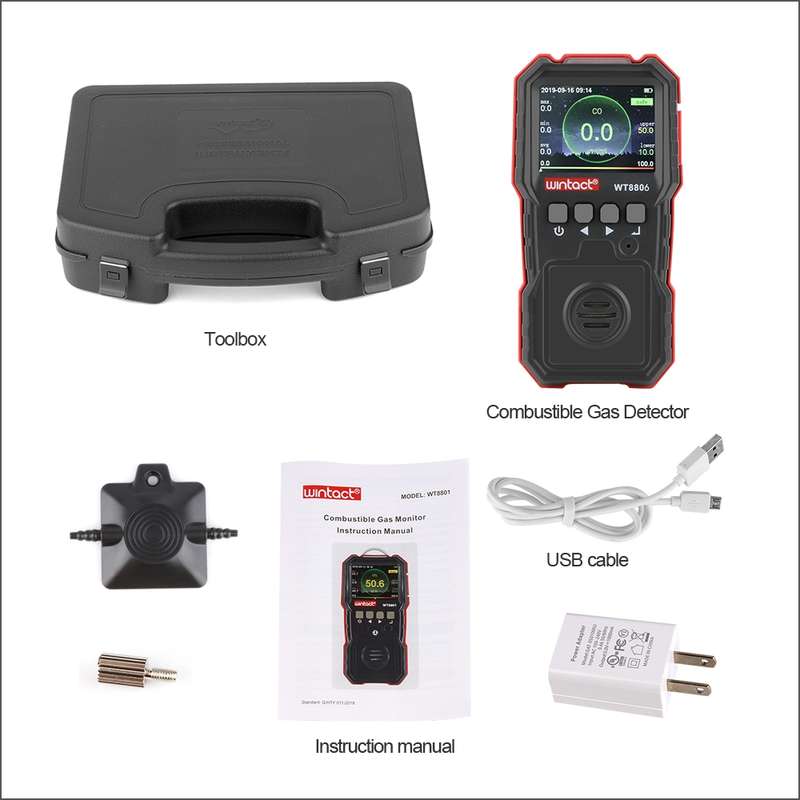 WINTACT WT8806 Carbon Monoxide Monitor Professional Rechargeable Gas Sensor High Sensitive Poisoning