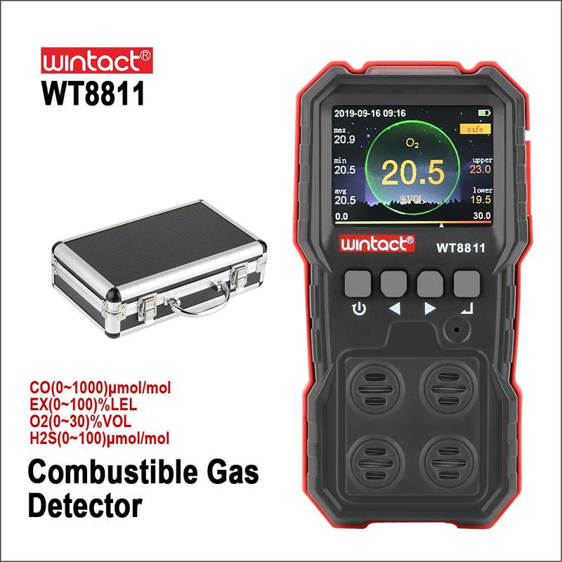 WINTACT WT8811 Compoud Gas Monitor LCD Display Rechargeable Multifunction 4 in1 Combustible O2 H2S C