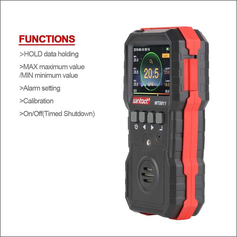 WINTACT WT8811 Compoud Gas Monitor LCD Display Rechargeable Multifunction 4 in1 Combustible O2 H2S C