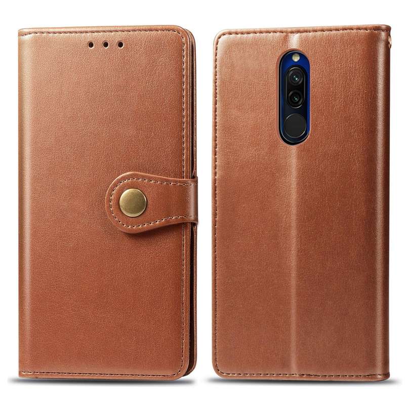 For Xiaomi Redmi 8 Retro Solid Color Leather Buckle Phone Case with Lanyard & Photo Frame & Card Slo