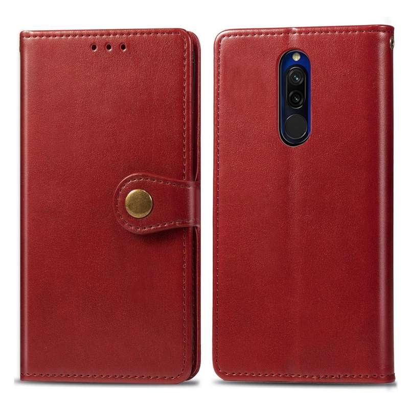 For Xiaomi Redmi 8 Retro Solid Color Leather Buckle Phone Case with Lanyard & Photo Frame & Card Slo
