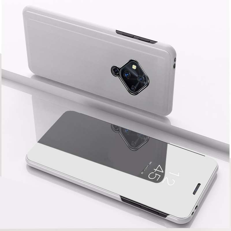 For VIVO V17 Plated Mirror Horizontal Flip Cover with Stand Mobile Phone Holster(Black)