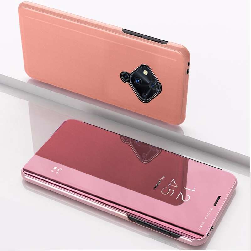 For VIVO V17 Plated Mirror Horizontal Flip Cover with Stand Mobile Phone Holster(Black)