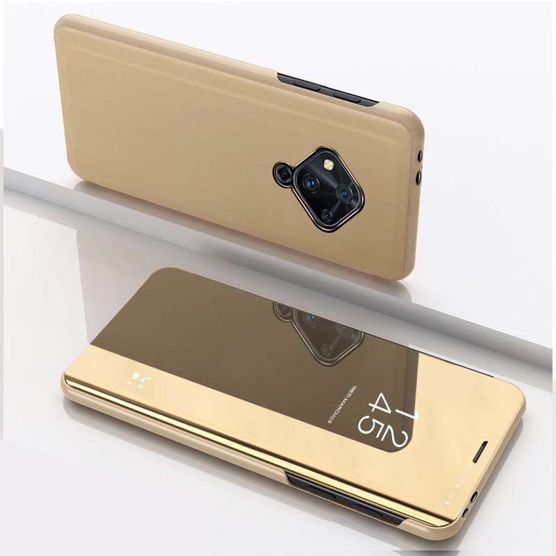 For VIVO V17 Plated Mirror Horizontal Flip Cover with Stand Mobile Phone Holster(Black)